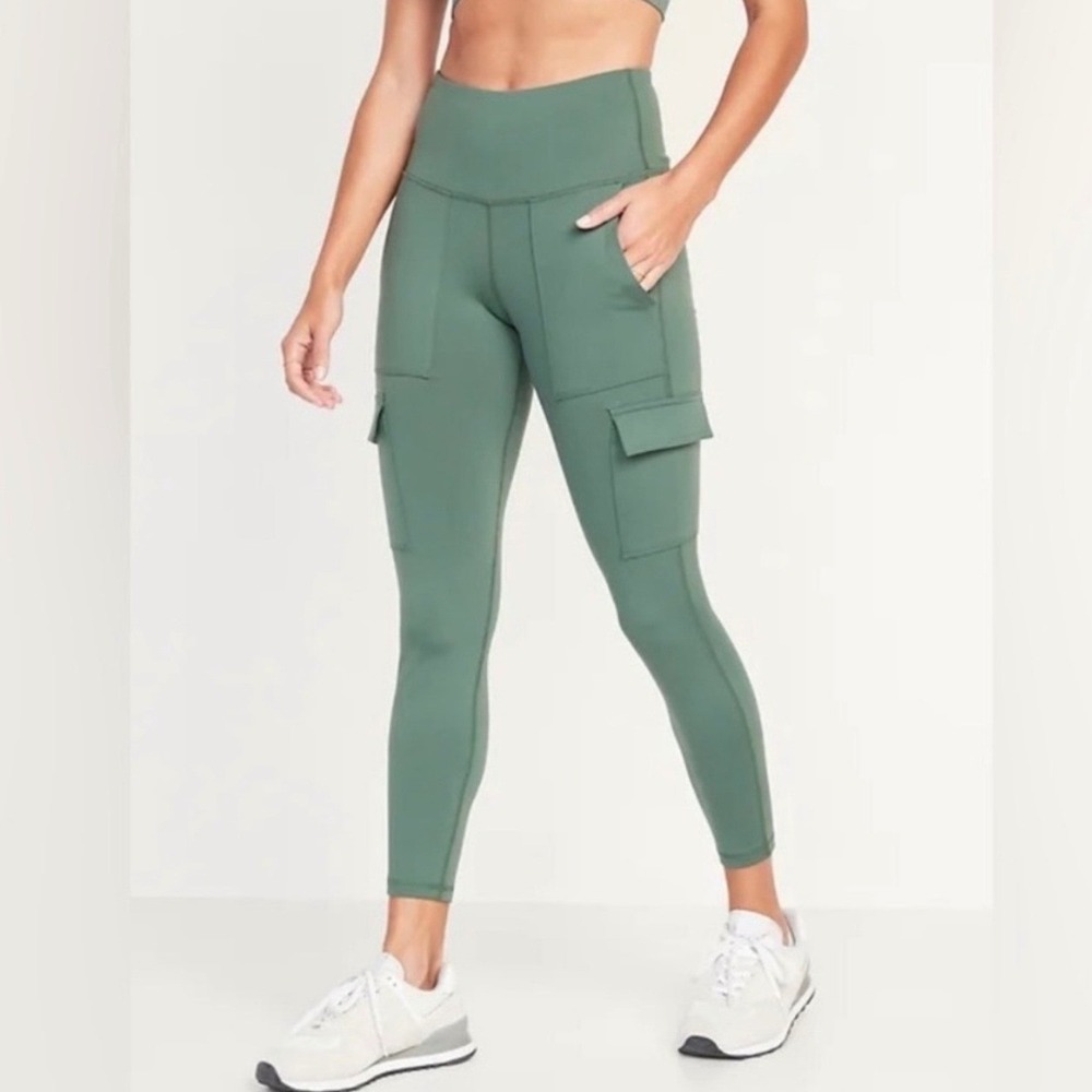 Old Navy High-Waisted PowerPress Cargo 7/8 Leggings Womens XL Green Pockets NWT